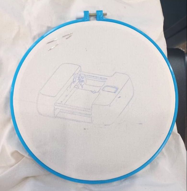 Embroidery hoop with a Scribbly-drawn guide pattern