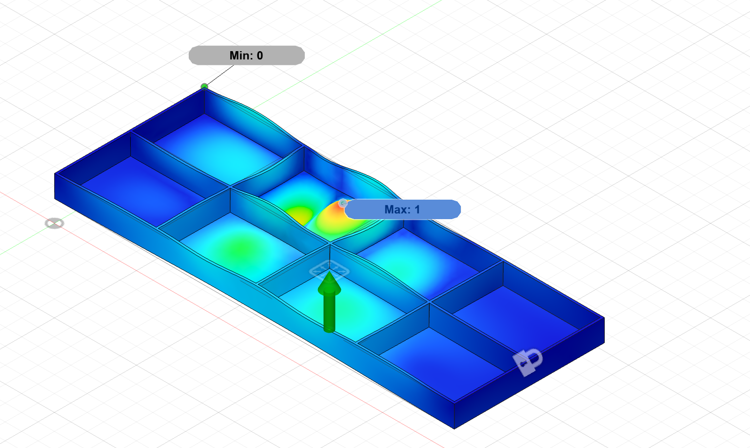 Fusion 360 displacement FEA result on a reinforced floor design